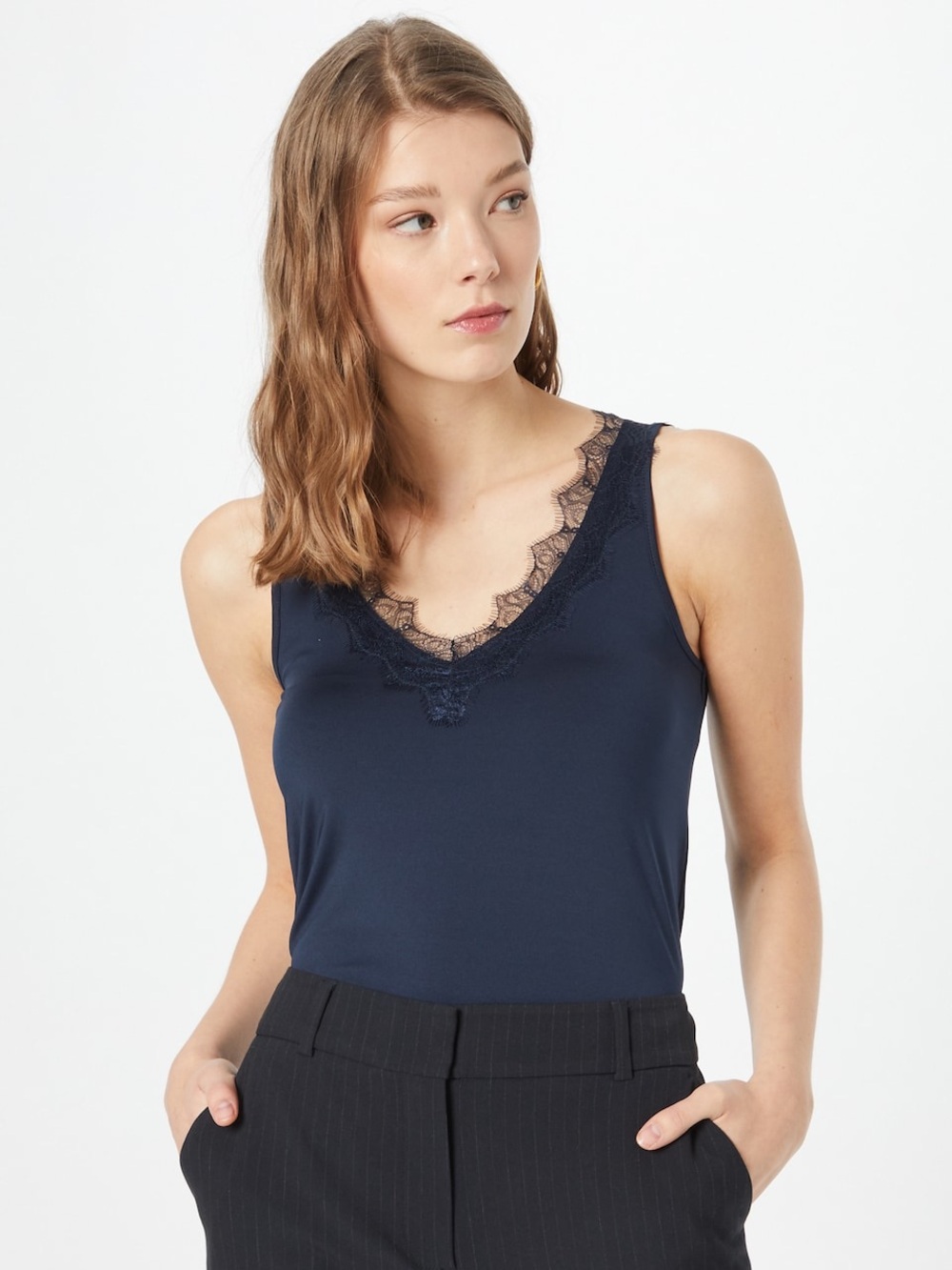 Women’s Navy Lace-Trim V-Neck Tank Top size XL